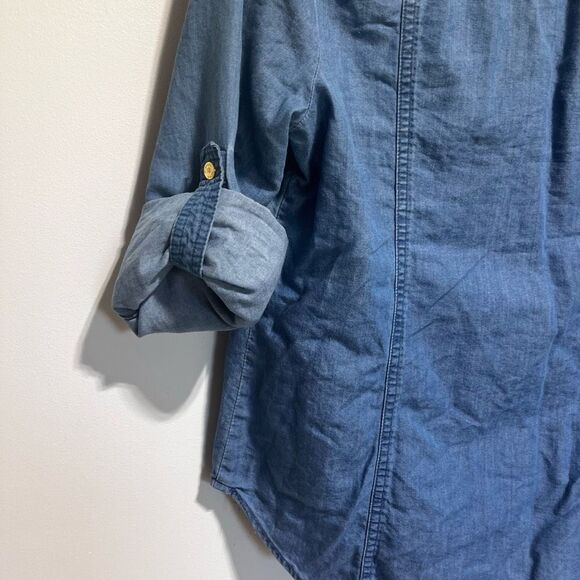 Michael Denim Chambray Zip Front Top Women’s PM - Picture 7 of 16
